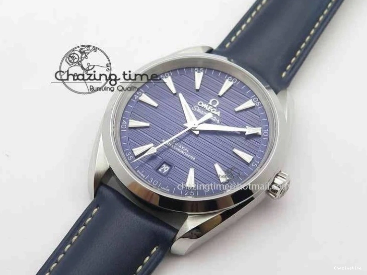 0126 Affordable 2017 Aqua Terra SS XF Best Edition Blue Textured Dial On Blue Leather Strap A 8159